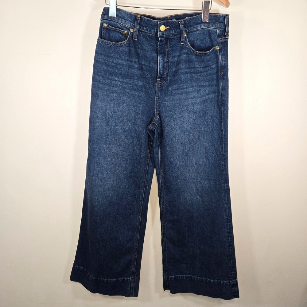 J.Crew Wide Leg Trouser Jeans Womens 31P Dark Indigo High Rise Re-Imagined